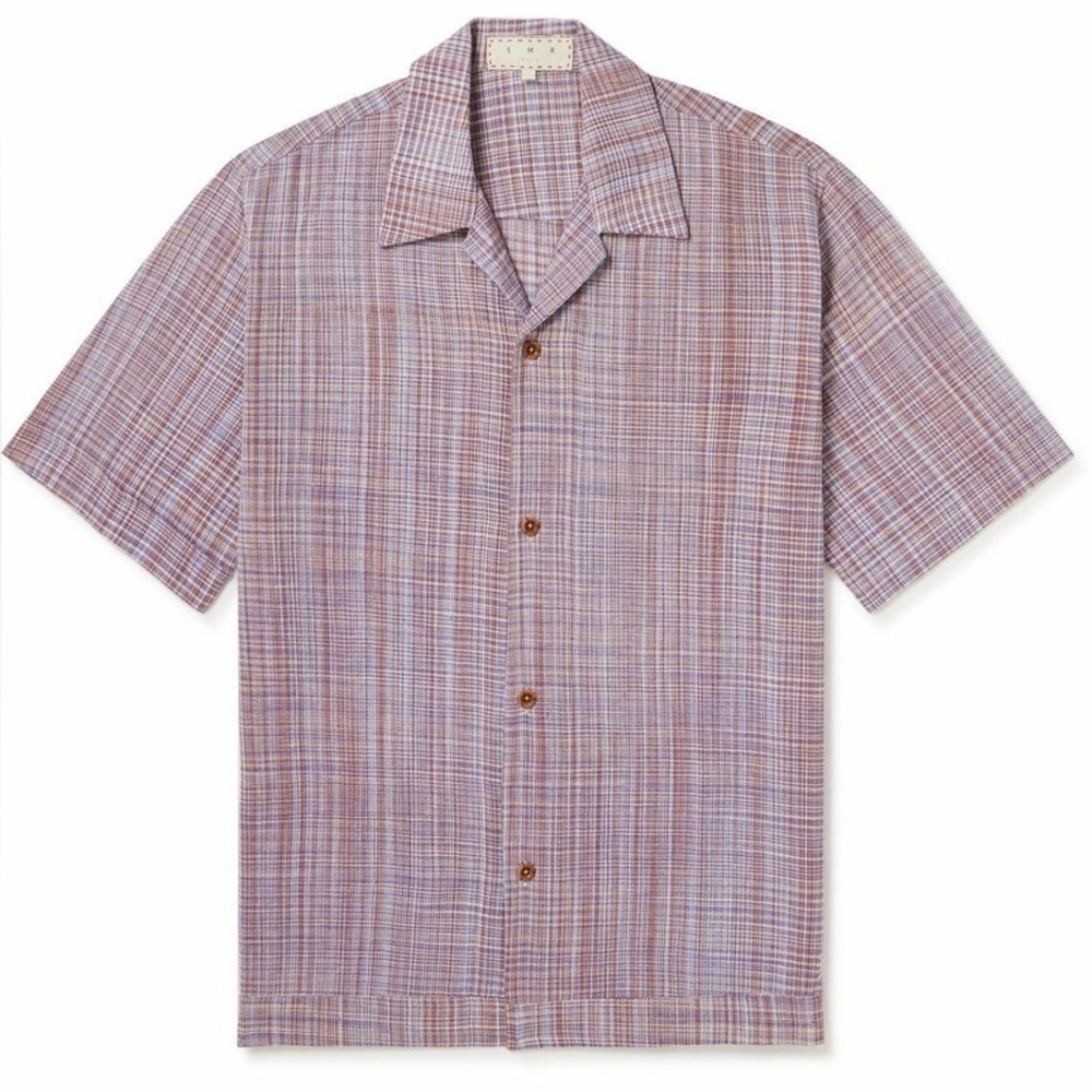 SMR Days Bakoven Camp-Collar Logo-Embroidered Checked Cotton Shirt Size L NWOT